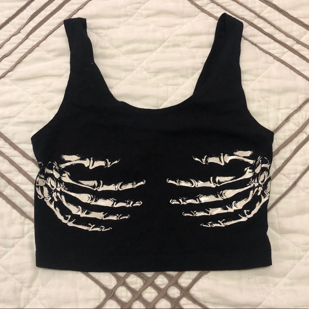 Cute black crop top with bone hands size small ✨